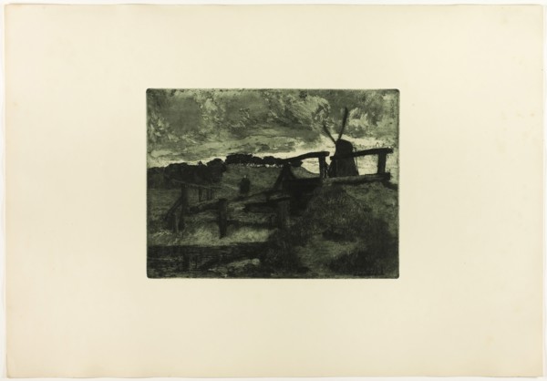 Windmill, 1895, Fritz Overbeck, German, 1869-1909, Germany, Etching with dark green ink on cream