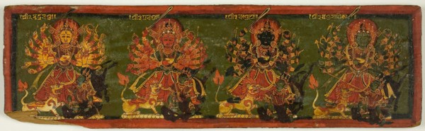 Manuscript Cover from a Copy of the Devimahatmiya with Goddess Durga, Slayer of the Buffalo Demon