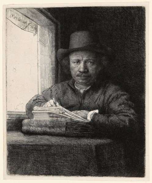 Self-Portrait Etching at a Window, 1648, Rembrandt van Rijn, Dutch, 1606-1669, Netherlands,
