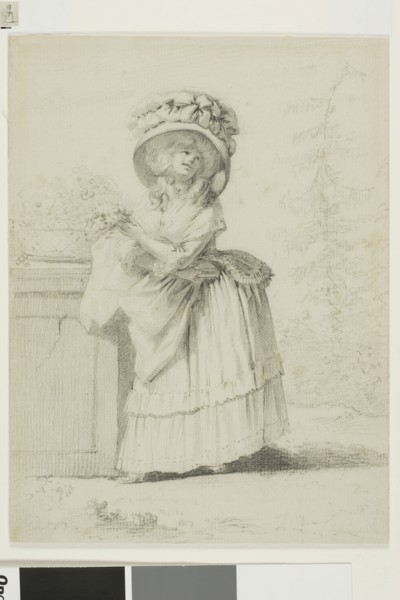 An Elegant Young Woman in a Garden, c. 1785, Alexandre Moitte, French, 1750-1828, France, Black