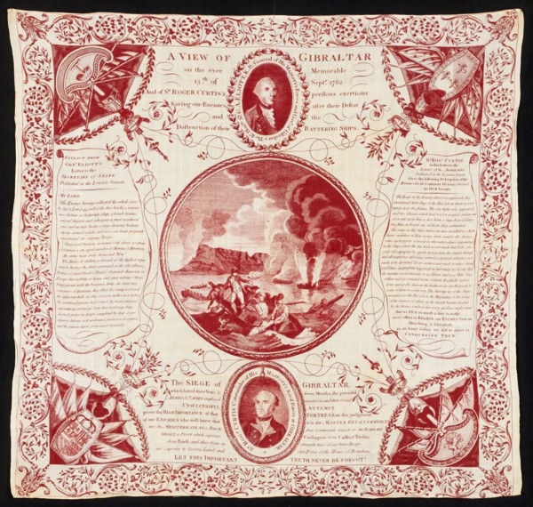 Handkerchief, 1782, England, Linen, plain weave, copperplate printed, 69.2 × 73.7 cm (27 1/4 × 29