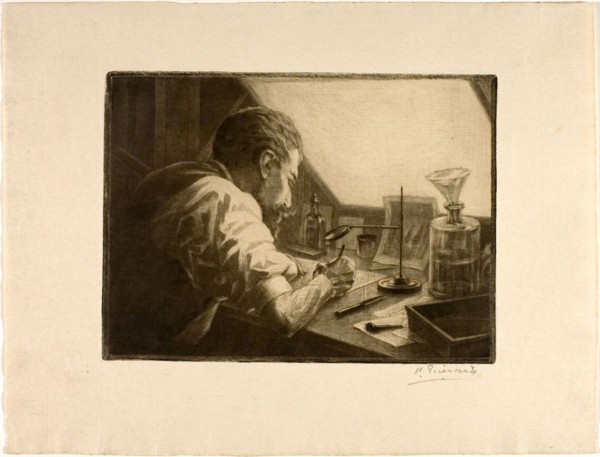 Self-Portrait Preparing an Etching, c. 1890, Henri Charles Guérard, French, 1846-1897, France, Line