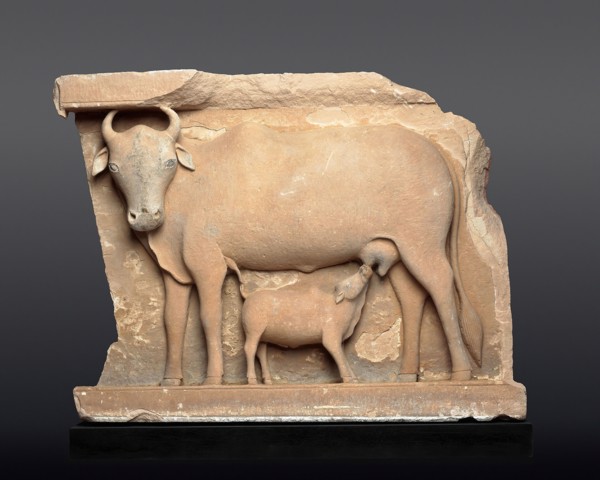 Cow Suckling a Calf, About 9th century, India, Madhya or Uttar Pradesh, India, Sandstone, 55.3 × 73