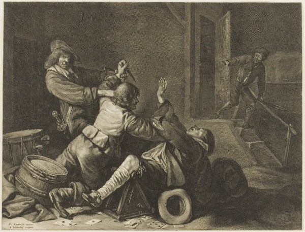 Three Men Struggling in an Interior, n.d., Jonas Suyderhoef (Dutch, c. 1613-1686), after Gerard ter