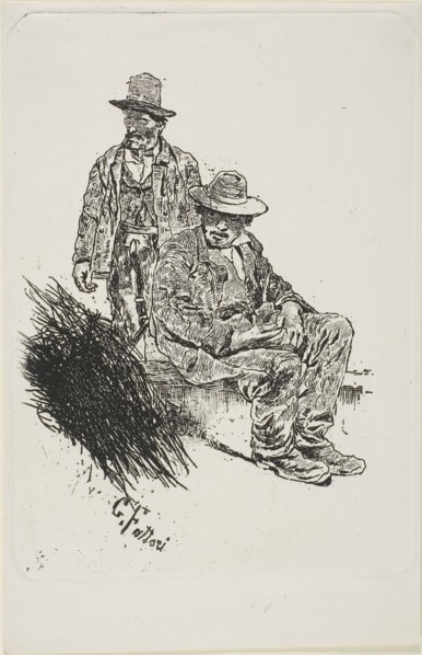 Herdsmen, c. 1885, Giovanni Fattori, Italian, 1825-1908, Italy, Etching with drypoint on buff wove
