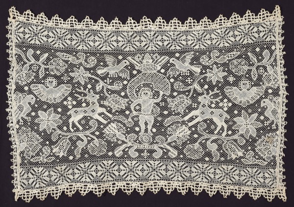 Panel, 17th century, Germany, Hamburg, Germany, Linen, knotted netting, embroidered with linen in