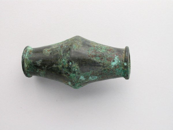 Biconical Bead, Geometric Period (800–600 BC), Greek, Thessaly, Greece, Bronze, 3.5 × 6.0 × 3.5 cm