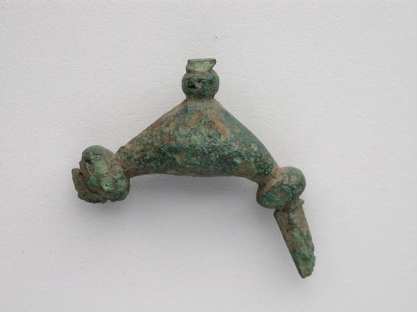 Fibula (leech type), Geometric Period (800–700 BC), Greek, Thessaly, Thessaly, Bronze, 4.0 × 4.4 ×