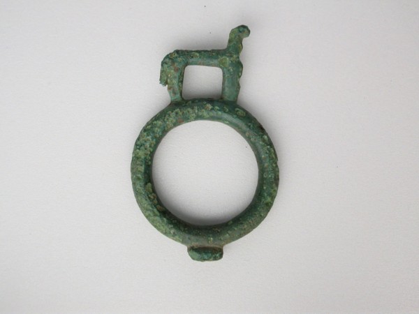 Harness Ring with Quadruped, Geometric Period (800–600 BC), Greek, Thessaly, Thessaly, Bronze, 6.3