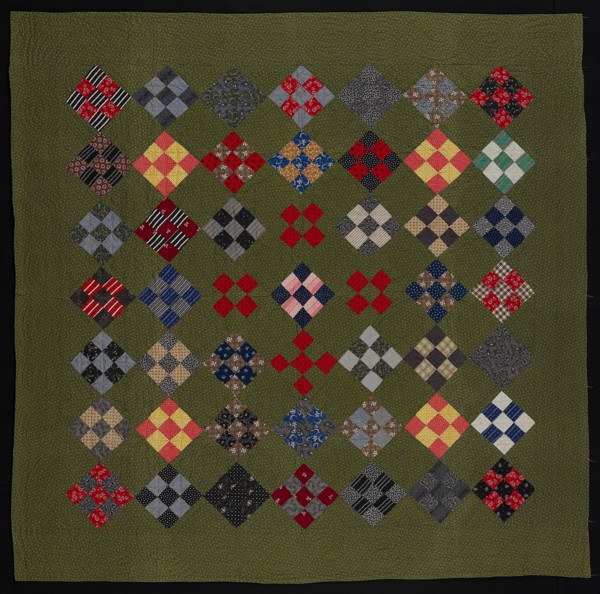 Bedcover (Nine Patch Quilt), late 19th century, United States, Cotton, plain weaves, printed,