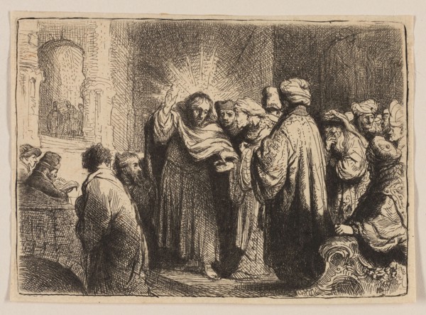 The Tribute Money, c. 1634, Rembrandt van Rijn, Dutch, 1606-1669, Netherlands, Etching in black on