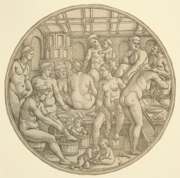 The Women’s Bath, 1530/40, Sebald Beham, German, 1500-1550, Germany, Woodcut in black, with touches