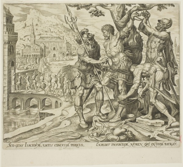 The Israelites Finding Achior Tied to a Tree, plate two from The Story of Judith and Holofernes,