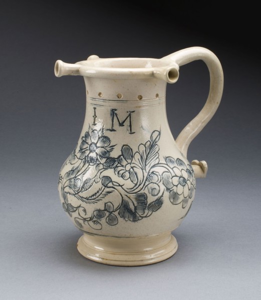 Puzzle Jug, c. 1765, Staffordshire, England, Staffordshire, Salt-glazed stoneware, 15.4 x 14 x 10.5