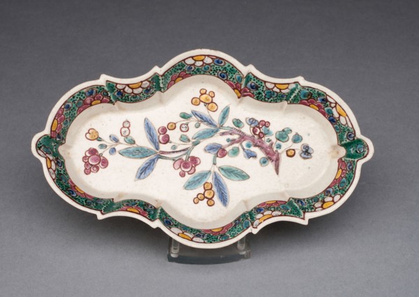 Spoon Tray, 1750/60, Staffordshire, England, Staffordshire, Salt-glazed stoneware, polychrome