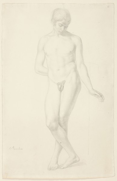 Study of a Standing Nude Youth, 1820, Julius Schnorr von Carolsfeld, German, 1794-1872, Germany,