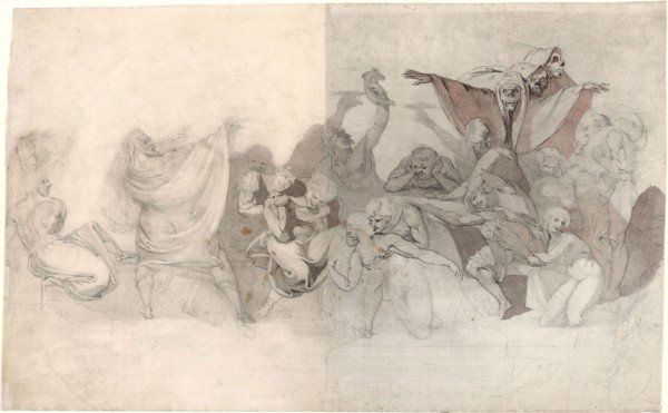 Triumph of Death: Three Skeletons Invading a Bacchanal Orchestrated by a Magician or an Evil Demon,