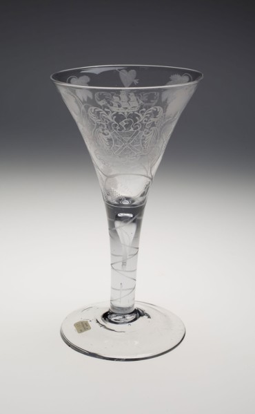 Trumpet Wine Glass, c. 1740–50, England, Diamond-engraved lead glass, 24.1 × 12.7 × 12.7 cm (9 1/2