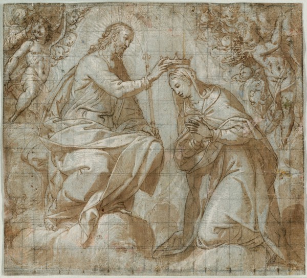 The Coronation of the Virgin, 1575, Ercole Setti, Italian, 1530–1617, Italy, Pen and brown