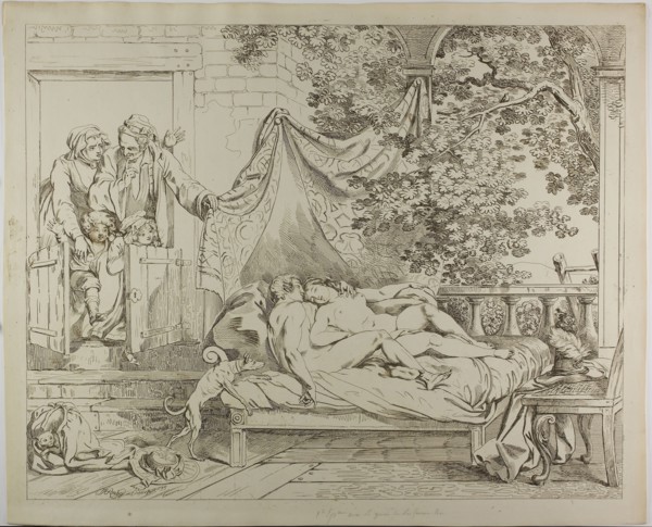 The Lovers, 1799, Johann Heinrich Ramberg, German, 1763-1840, Germany, Pen lithograph in brown on