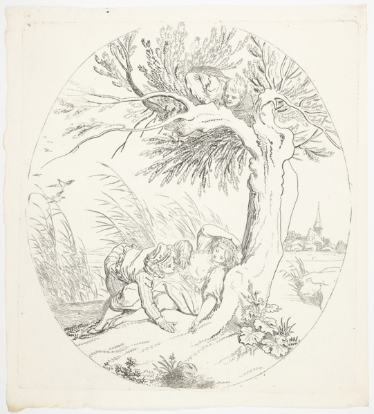 Unobserved Man Spying on Reclining Lovers, 1795, Johann Heinrich Ramberg, German, 1763-1840,