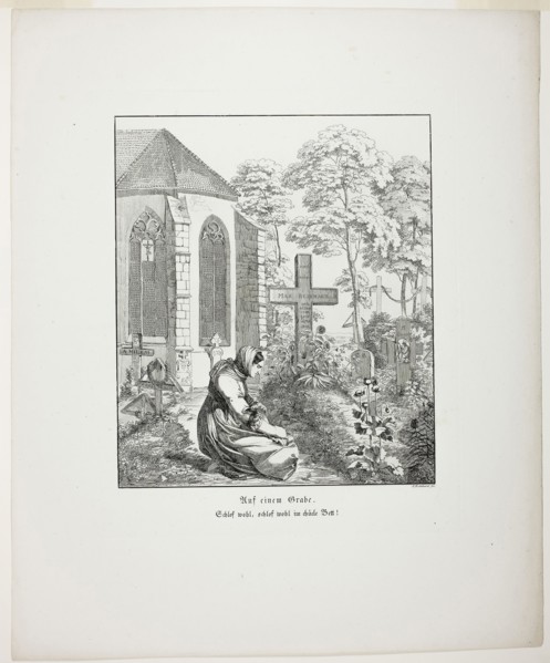 On a Grave, plate nine from Zehn Blätter zu Hebels Alemannischen Gedichten, 1820, Sophie Reinhard