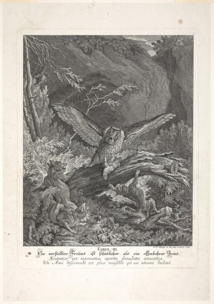 Fable III, plate three from Lehrreiche Fabeln aus dem Reiche der Theire, 1743, Johann Elias