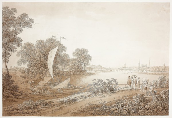 View of Dresden from Pieschen, c. 1805, Adrian Zingg, Swiss, 1734-1816, Switzerland, Brush and