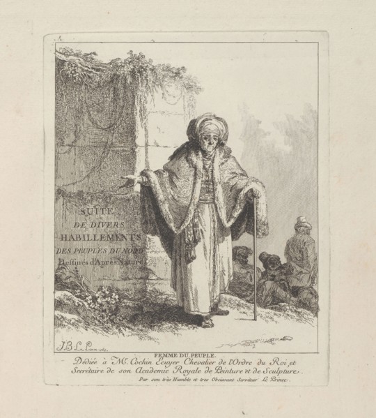 Woman of the People, plate one from Divers Habillements des Peuples du Nord, 1765, Jean Baptiste Le