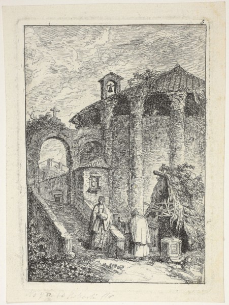 Ancient Temple, plate five from Les Soirées de Rome, 1764, Hubert Robert, French, 1733-1808,