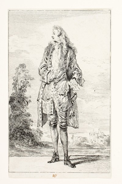Gentleman, Hand in Vest, c. 1710, Jean Antoine Watteau, French, 1684-1721, France, Etching on ivory