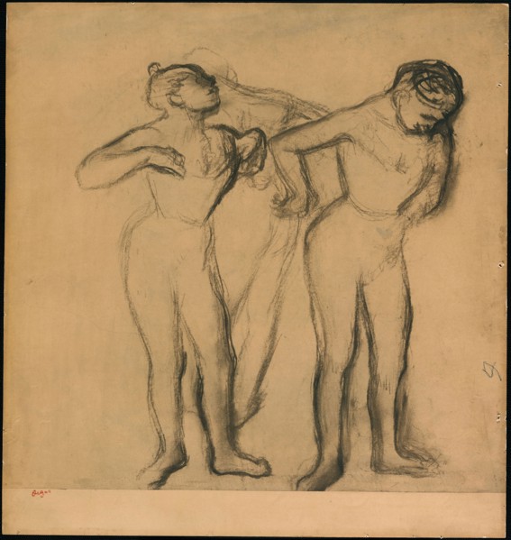 Three Dancers, 1895/1900, Edgar Degas, French, 1834-1917, France, Charcoal and wetted charcoal,