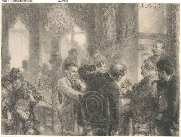 The Card Game, 1899, Adolph Menzel, German, 1815–1905, Germany, Graphite and fabricated black