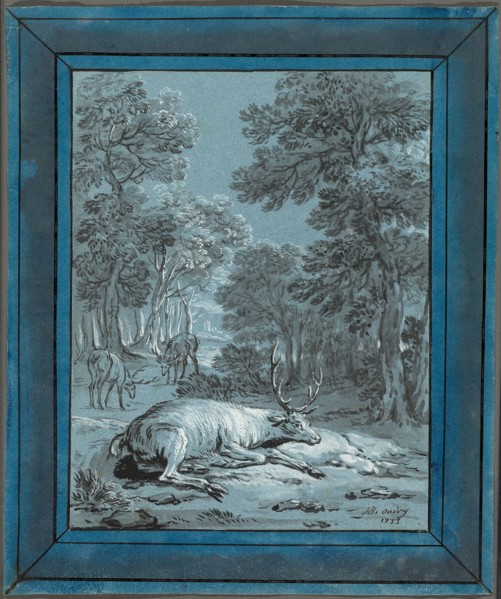 The Sick Stag, 1733, Jean-Baptiste Oudry, French, 1686-1755, France, Brush and black and gray ink