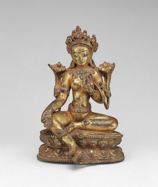 Goddess Green Tara Seated with Hand in Gesture of Gift Giving (Varadamudra), 14th century, Tibet,