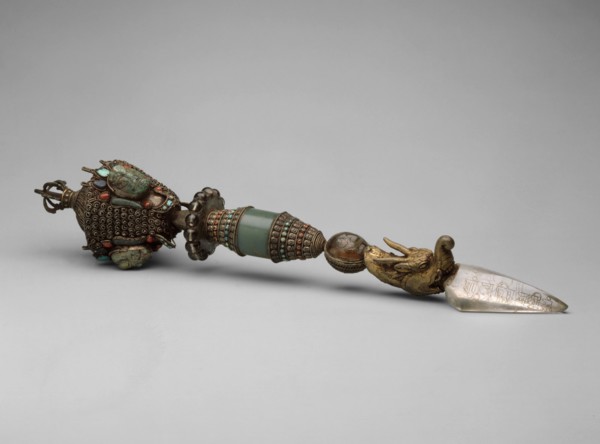 Ritual Peg (phurbu), 17th century, Tibet, Central Tibet, Tibet, Bronze, crystal, jade, opal and