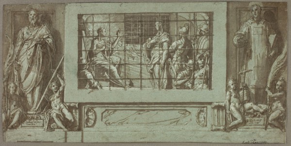 Saint Catherine in Prison Converting the Empress Faustina to Christianity, Flanked by Saints