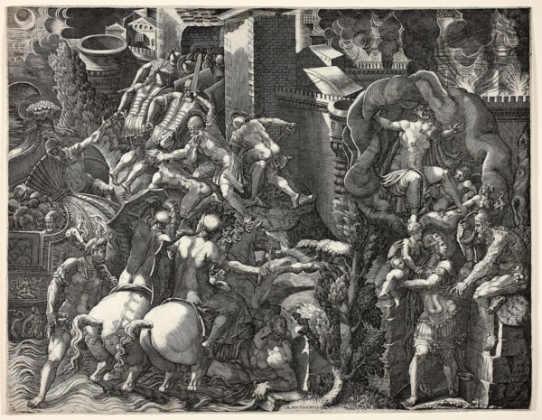 The Fall of Troy and the Escape of Aeneas, 1540/50, Giorgio Ghisi (Italian, 1520-1582), after