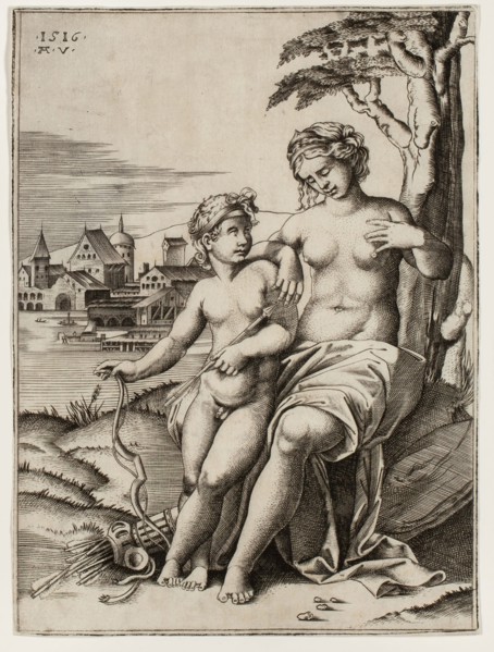 Venus Wounded by Cupid’s Dart, 1516, Agostino Veneziano (Italian, active 1514–1536), after