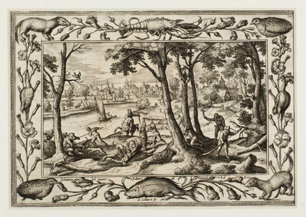 Bear Hunt, from Landscapes with Old and New Testament Scenes and Hunting Scenes, 1584, Adriaen