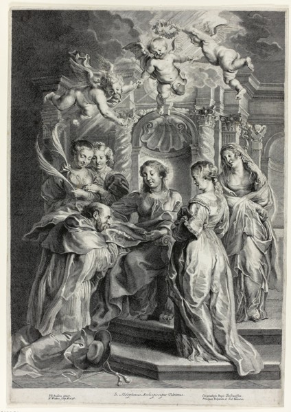 St. Ildefonso before the Virgin, 1638, Hans Witdoeck (Flemish, 1615-after 1642), after Peter Paul