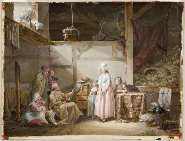 The Evening Prayer, 1790, Jean-Baptiste Mallet, French, 1759-1835, France, Opaque watercolor, over