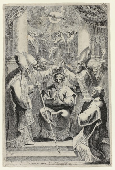Consecration of the Bishop of Noyon with Scene of Pentecost Above, 1640/57, Pieter Claesz. Soutman