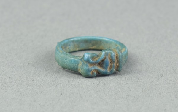 Ring: Head of Hathor, New Kingdom, Dynasty 18 (about 1390 BC), Egyptian, Egypt, Faience, W. 0.5 cm