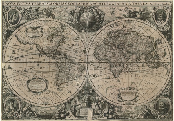 Map, Nova totivs terrarvm orbis geographica ac hydrographica tabvla auct. Henr. Hondio, Henricus