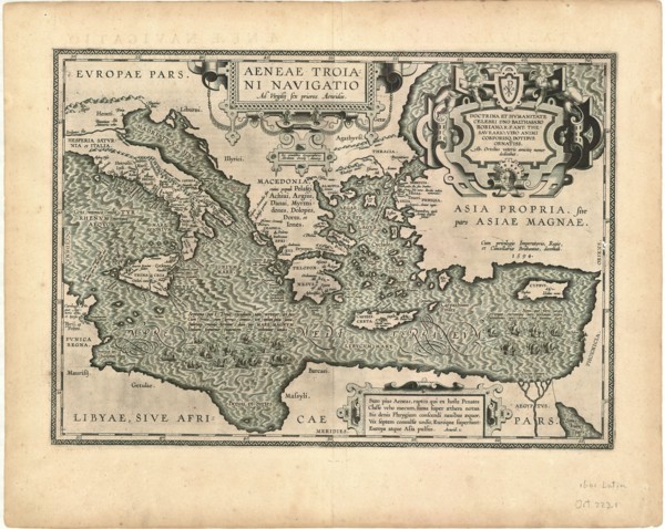 Map, Aeneae Troiani Navigatio Ad Virgilij sex priores Aeneidos, Abraham Ortelius (1527-1598),
