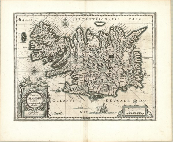 Map, Tabula Islandiae auctore Georgio Carolo Flandro, Georgius Carolus (1601-1625), Copperplate