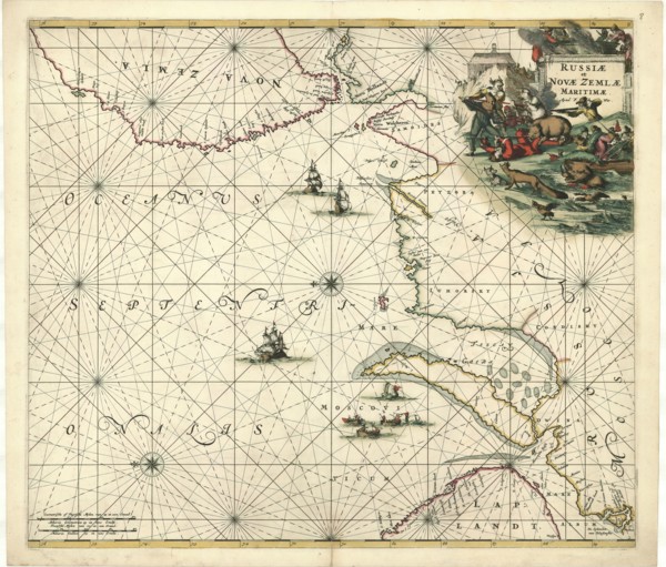 Map, Russiæ et Novæ Zemlæ maritimæ, Copperplate print