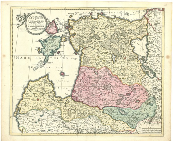 Map, Ducatuum Livoniae et Curlandiae novissima tabula in quibus sunt Estonia Litlandia et aliae