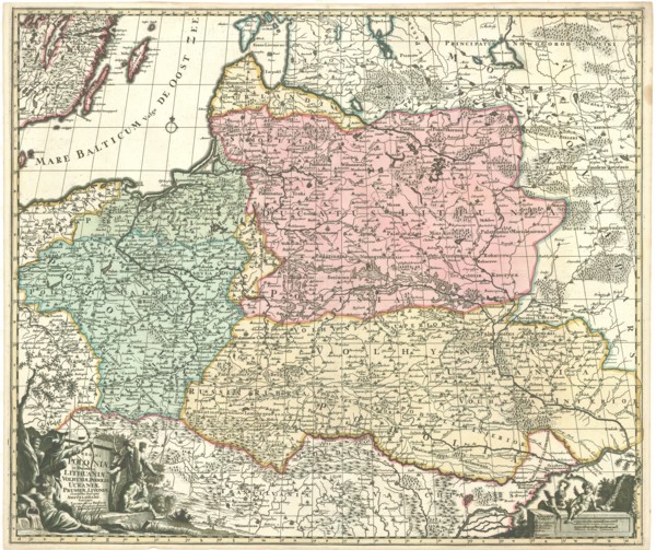 Map, Regni Poloniæ et ducatus Lithuaniæ Volhyniæ, Podoliæ Ucraniæ Prussiæ Livoniæ, Jacobus de
